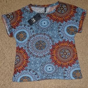 IWOLLENCE Top Blue Flower Print Size L